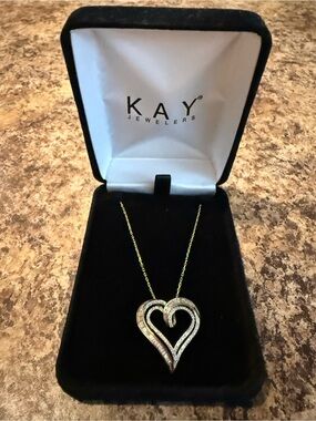 Kay Jewelers-Diamond Heart Necklace 1/2 ct tw Round & Baguette 10K Yellow Gold